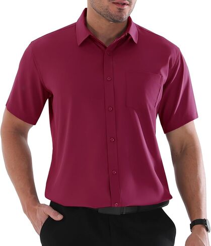 Dress Shirts for Men Big and Tall (XL Big-6XL Big Tall) Button Down Short Sleeve Business Casual Collared Shirt in Kuwait