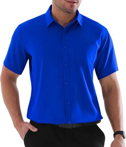 Dress Shirts for Men Big and Tall (XL Big-6XL Big Tall) Button Down Short Sleeve Business Casual Collared Shirt in Kuwait