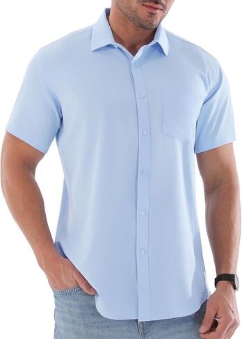 Dress Shirts for Men Big and Tall (XL Big-6XL Big Tall) Button Down Short Sleeve Business Casual Collared Shirt in Kuwait