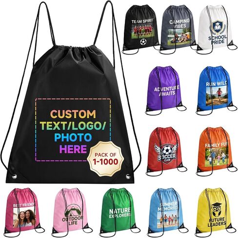 Custom Drawstring Backpacks Bags Bulk Set of 10/50/100/1000, Promotional Items With Your Logo, Personalized Cinch Sack Sport Gym Draw String Back Bag for Yoga Traveling Outdoor Events in Saudi Arabia
