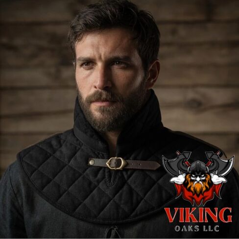 Viking Oaks LLC® Medieval Quilted Gambeson Collar, Padded Arming Gorget with Leather Buckle for LARP, Reenactment & SCA in Kuwait