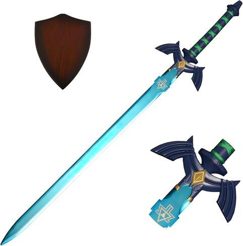 Master Sword Samurai Real Metal Skyward Sword Japanese Anime Swords Game Cosplay Full Tang Blue Sheathless Blue in Saudi Arabia
