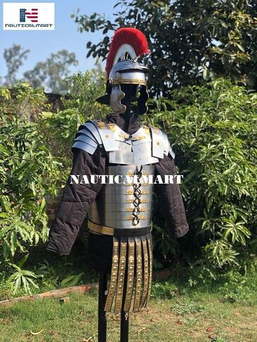 NauticalMart Lorica Segmentata بدلة درع للجسم للجندي الروماني مع حزام سينجولوم روماني مرفق وخوذة سنتوريون in Kuwait