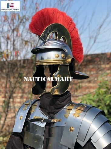 NauticalMart Lorica Segmentata بدلة درع للجسم للجندي الروماني مع حزام سينجولوم روماني مرفق وخوذة سنتوريون in Kuwait