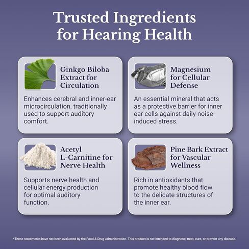 Hear Plus - Tinnitus Supplement - Advanced Hearing Formula for Ringing Ears with Ginkgo Biloba, Pine Bark Extract & Magnesium - 120 Capsules in Saudi Arabia
