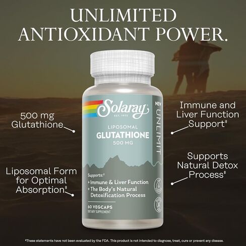 SOLARAY Liposomal Glutathione 500 mg - مكمل مضاد للأكسدة ودعم المناعة - إزالة السموم ودعم الكبد - مكمل الجلوتاثيون الشحمي - نباتي وخالي من الغلوتين - 30 وجبة، 60 كبسولة نباتية in Kuwait
