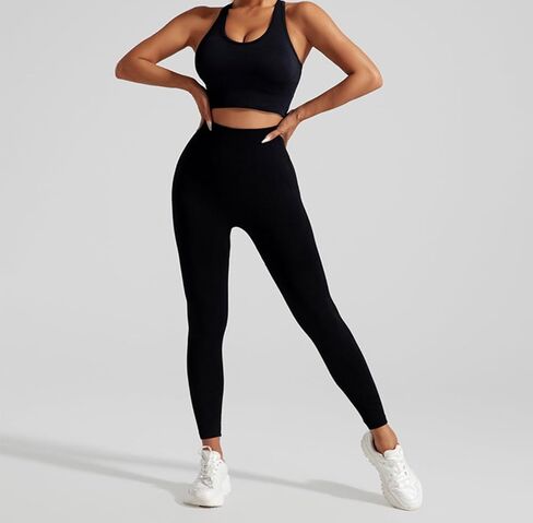 Women's 2 Piece Workout Set Seamless Crisscross Back Sport Bra and High Waist Butt Lifting Leggings Quick-Dry Yoga Activewear in Kuwait
