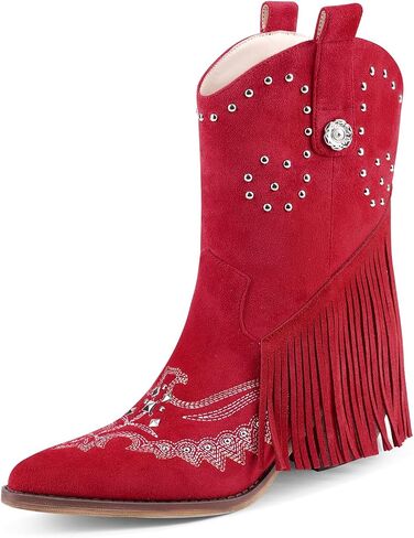 LOCERICH Cowboy Boots for Women, Cowgirl Shoes with Tassel Cowgirl Boots with Fringe Pointed Toe Western Chunky Heel in Saudi Arabia
