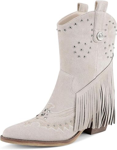 LOCERICH Cowboy Boots for Women, Cowgirl Shoes with Tassel Cowgirl Boots with Fringe Pointed Toe Western Chunky Heel in Saudi Arabia