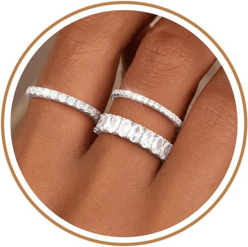 Silver Gold Rings for Women Non Tarnish 14K Gold Plated Stackable Rings for Women Stacking Thumb Pinky Eternity Cubic Zirconia Engagement Wedding Band Ring Set Woman Jewelry 1.5mm 2.5mm 5mm in Saudi Arabia