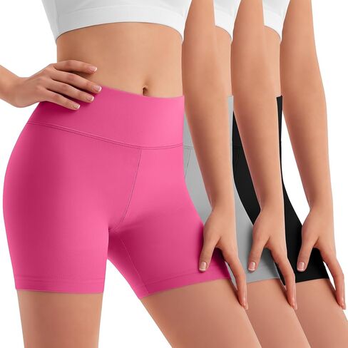 Yooo's Vivi 3 Pack Girl's Athletic Shorts Kids High Waist Yoga Bike Shorts Summer Stretchy Running Dance Gymnastics for Teens in Kuwait