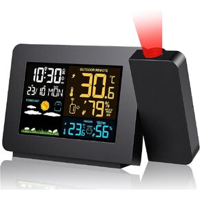 TeqHome Projection Alarm Clock Weather Station, Atomic Alarm Clock for Bedrooms, WWVB Radio Control Clock with Dual Alarms, Snooze, Indoor Outdoor Temperature & Humidity Sensor in Kuwait