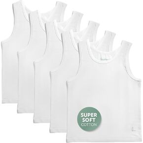 Feathers Boys Tagless Cotton Undershirts 5-Pack — Soft Breathable White Tank Top Base Layer, Sizes 2–18 in Saudi Arabia