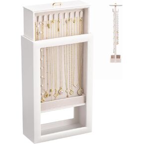 Lolalet Upgraded Double-Sided Hanging Necklace Organizer Box, Jewelry Display Case with Double-Sided Clear Window for Necklaces Bracelets, Tangle-Free Necklace Storage Box, Black, 1-Layer 20 Hooks in Kuwait