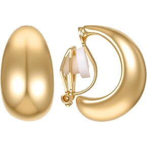 16K Gold Plated Clip On Earrings for Women - Chunky Waterdrop Clip Earrings - Non Pierced Clips On Gold Hoop Earring Fake Jewelry Set in Saudi Arabia
