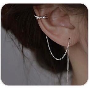 1Pcs Gold Chain Earrings for Women Unqiue Crystal Clip Ear Cuff Gold Silver Line Earrings Trendy Tassel Dainty Small Double Piercing Jewelry in Saudi Arabia