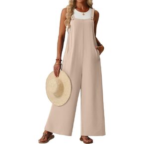 Lepunuo Jumpsuits for Women Summer Casual Boho Wide Leg Overalls Adjustable Floral Sleeveless Rompers with Pockets in Saudi Arabia