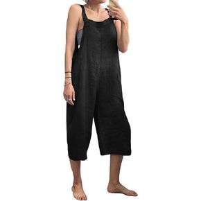 BIVENANT Womens Cotton Linen Overalls Adjustable Straps Jumpsuit Overalls Sleeveless Baggy Wide Leg Pants Capri Romper in Saudi Arabia