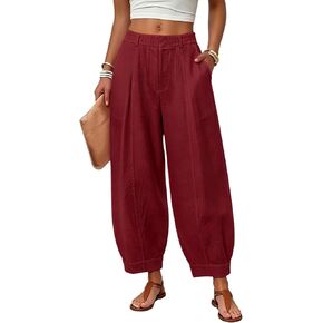 HZYUZP Linen Barrel Pants Women Cotton Palazzo High Waisted Balloon Pants Summer Casual Beach Boho Wide Leg Baggy Trousers in Saudi Arabia