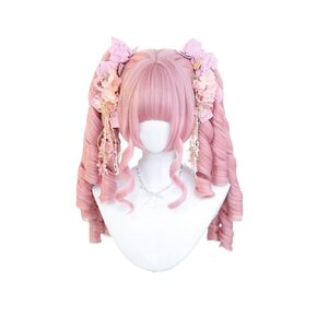 Kawaii Lolita Roman Curl Wig with Double Pigtails Long Spiral Curly Synthetic Hair for Anime Cosplay Costume (Black) in Saudi Arabia