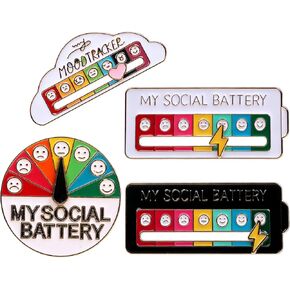 Funny Social Battery Enamel Pins, 4 Pack, Interactive Mood Meter Slider Badge, 7 Days a Week, for Clothing, Backpacks, Hats, Mental Health Humor Gifts in Kuwait