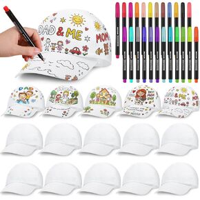 16 Pcs DIY White Baseball Hats Bulk for Adult Adjustable Blank Decorate Your Own Sports Baseball Hat with 24 Color Fabric Markers for Teacher Gift Summer Outdoor in Kuwait