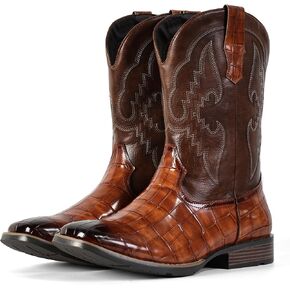 Cowboy Boots for Men Square Toe Western Boots, Pull-On Slip Resistant Boots with Classic Embroidery, Durable Chunky Heel Country Boots for Casual Wear in Saudi Arabia