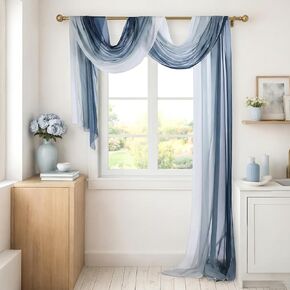 1 Pcs Ombre Chiffon Sheer Window Scarf Valance Curtain for Girl Living Room Decor 216" L Soft Window Sheer Voile Valance for Holiday Wedding Party Decor 52" w(Navy Blue)(Navy Blue) in Saudi Arabia