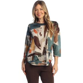 Jess & Jane Round Hem 3/4 Sleeve Slub Top - 64 in Kuwait