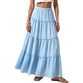 Flowy Maxi Skirt for Women Casual Ruffle Pleated Long Swing Skirt for Summer Going Out Outfits in Saudi Arabia