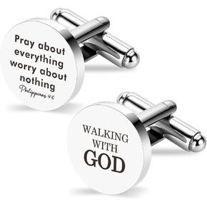 Walking With God Religious Christian Gifts for Men Faith Based Stainless Steel Cuff Links Cufflinks Best Pastor Gift Spiritual Gifts Christmas Birthday Presents Valentines Day Gift for Friend Coworker in Kuwait