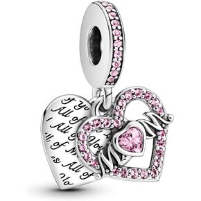 Pandora Heart & Mom Dangle Charm - Compatible Moments Bracelets - Jewelry for Women - Gift for Women - Made with Sterling Silver & Cubic Zirconia, No Gift Box in Kuwait