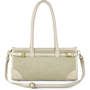 Italian Genuine Suede Compact Bag for Women with Leather Trim | Rectangular Structured Shoulder Crossbody Purse in Saudi Arabia