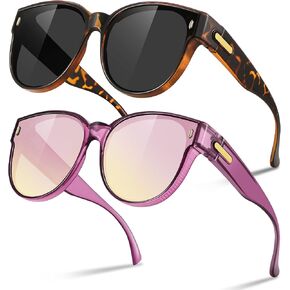 Polarized Fit Over Glasses Sunglasses for Women Trendy Large Round Shades Cover Glass Cateye UV400 for Driving in Kuwait