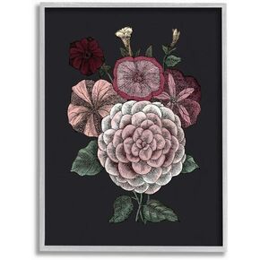 Stupell Industries Pink Flowers On Black Drawing, Design by The Saturday Evening Post Wall Art, 16 x 20, Grey Framed in Kuwait