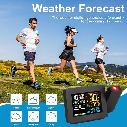 TeqHome Projection Alarm Clock Weather Station, Atomic Alarm Clock for Bedrooms, WWVB Radio Control Clock with Dual Alarms, Snooze, Indoor Outdoor Temperature & Humidity Sensor in Kuwait