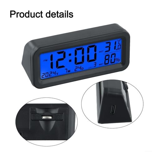 Solar Powered for MINI Digital Clock for Car Dashboard, Auto Backlight Date Temperature Humidity Display, ABS Desktop Decor in Kuwait