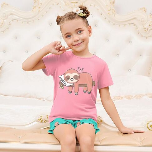 QPANCY Girls Pajamas Set Soft Ruffle Summer PJs 2 Piece Kids Short Sleeve Cotton Sleepwear for Slumber Party in Kuwait