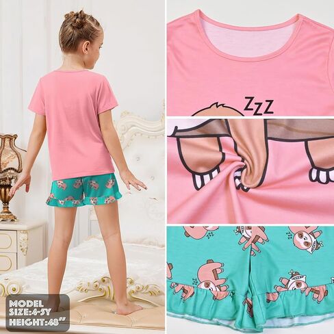 QPANCY Girls Pajamas Set Soft Ruffle Summer PJs 2 Piece Kids Short Sleeve Cotton Sleepwear for Slumber Party in Kuwait
