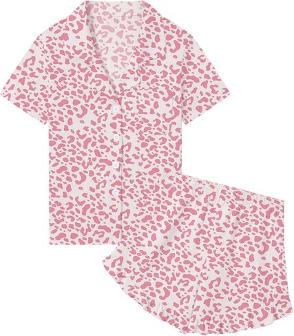 SANGTREE Girls & Women 100% Cotton Pajama Set Short Sleeve Button Down Top and Ruffle Shorts Lounge Outfits in Kuwait