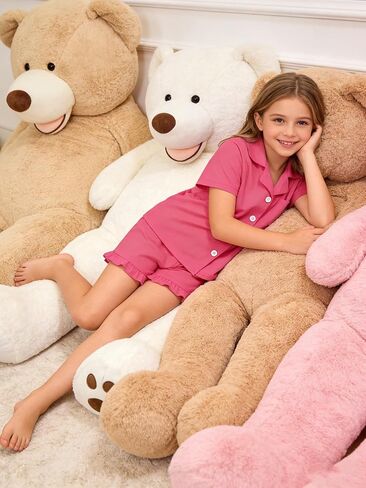 SANGTREE Girls & Women 100% Cotton Pajama Set Short Sleeve Button Down Top and Ruffle Shorts Lounge Outfits in Kuwait