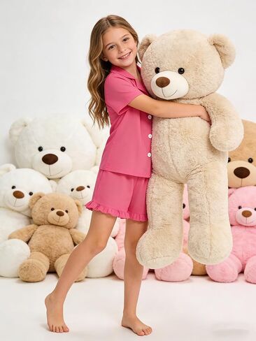 SANGTREE Girls & Women 100% Cotton Pajama Set Short Sleeve Button Down Top and Ruffle Shorts Lounge Outfits in Kuwait