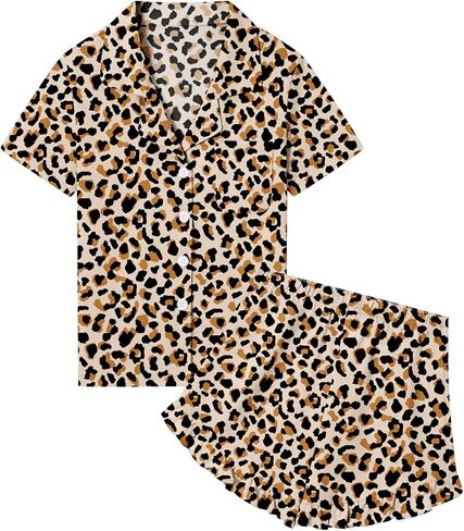SANGTREE Girls & Women 100% Cotton Pajama Set Short Sleeve Button Down Top and Ruffle Shorts Lounge Outfits in Kuwait