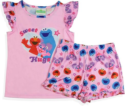 Sesame Street Pajamas Toddler Girls Sweet Hugs Ruffled Short Sleep Set in Kuwait