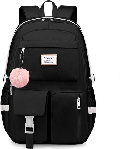 Laptop Backpack for Women College Bookbag: 15.6 Inch Student Backpacks Anti Theft Daypack Large Cute Middle High School Bag Fashion Travel Back Pack Casual Book bag for Teen Girls Black in Kuwait