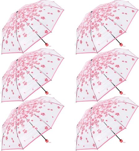 6 Pack Cherry Blossom Umbrella Clear Folding Travel Transparent Floral Rain Umbrellas For Adult Kids Girls Romantic Flower Wedding Decoration Auto Open Umbrella in Saudi Arabia