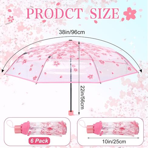 6 Pack Cherry Blossom Umbrella Clear Folding Travel Transparent Floral Rain Umbrellas For Adult Kids Girls Romantic Flower Wedding Decoration Auto Open Umbrella in Saudi Arabia