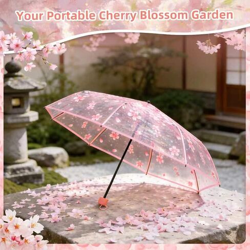 6 Pack Cherry Blossom Umbrella Clear Folding Travel Transparent Floral Rain Umbrellas For Adult Kids Girls Romantic Flower Wedding Decoration Auto Open Umbrella in Saudi Arabia