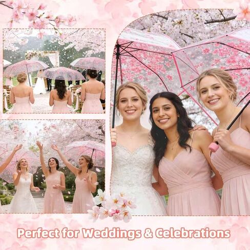 6 Pack Cherry Blossom Umbrella Clear Folding Travel Transparent Floral Rain Umbrellas For Adult Kids Girls Romantic Flower Wedding Decoration Auto Open Umbrella in Saudi Arabia