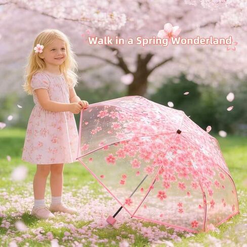 6 Pack Cherry Blossom Umbrella Clear Folding Travel Transparent Floral Rain Umbrellas For Adult Kids Girls Romantic Flower Wedding Decoration Auto Open Umbrella in Saudi Arabia